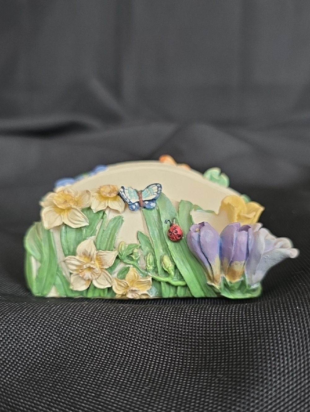 Ceramic Floral Napkin Holder with Butterflies and Ladybug